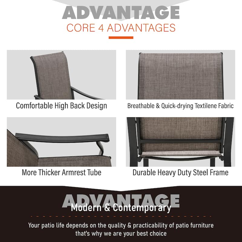 MAISON ARTS 5-Piece Patio Dining Set, 37 Inch Square Metal Table and 4 Textilene Fabric Padded Armchairs