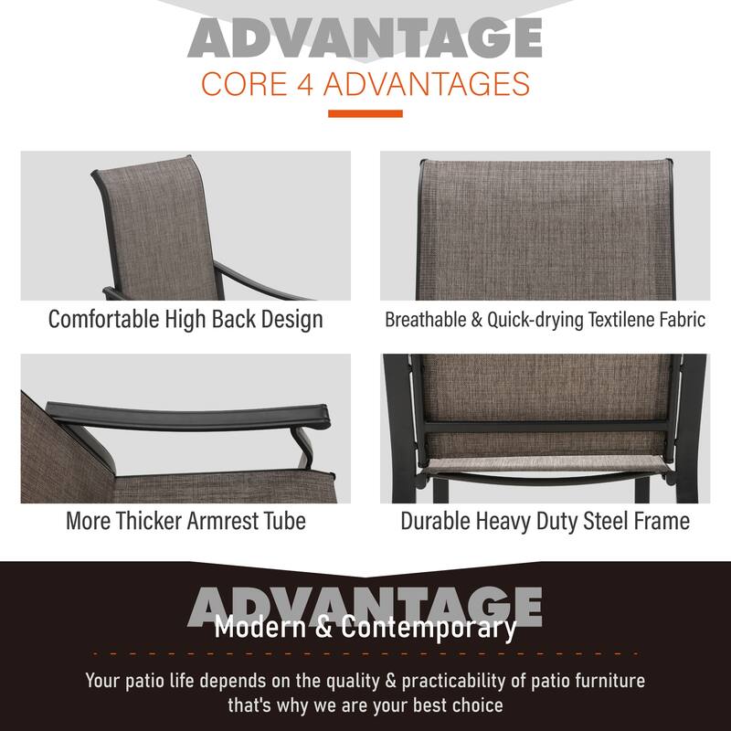 MAISON ARTS 7-Piece Patio Dining Set, 4 Textilene Fabric Armchairs and 2 Textilene Swivel Chairs with Rectangle Metal Table