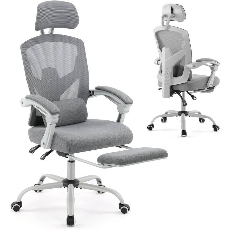 Home Office Desk Chair with Footrest, High-Back Mesh Reclining Chairs with Headrest for Home, Office, Gaming, Student