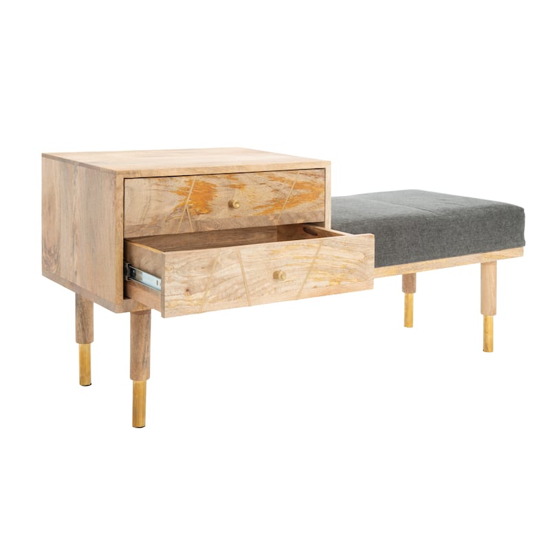 SAFAVIEH Tempie Modern 2-Drawer Cushioned Seated Bench - 43 In. W x 15 In. D x 21 In. H - 43Wx15Dx21H