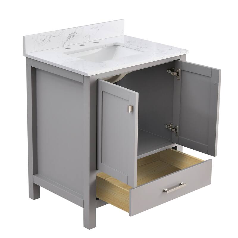 StarrySky 30 inch Undermount Single Sink Bathroom Vanity with Engineered Carrara Marble Top
