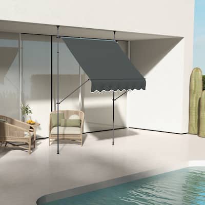 Outsunny 6.5' x 4' Manual Retractable Awning, Non-Screw Freestanding Patio Sun Shade Shelter with Support Pole Stand