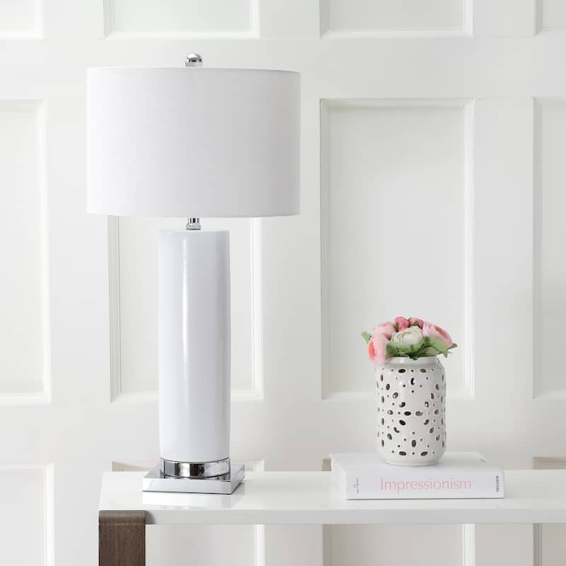 Juliana 31.5" Ceramic LED Table Lamp, White/Chrome by JONATHAN Y