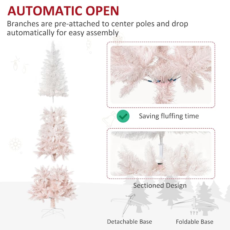 HOMCOM Unlit Pencil Fir Tree - Realistic Branches, Steel Base, Pink & White