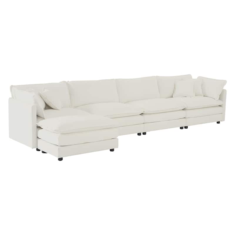 Modern L Shaped Sectional Sofa Set with Chenille Upholstery and Thick Cushions for Living Room and Guest Room