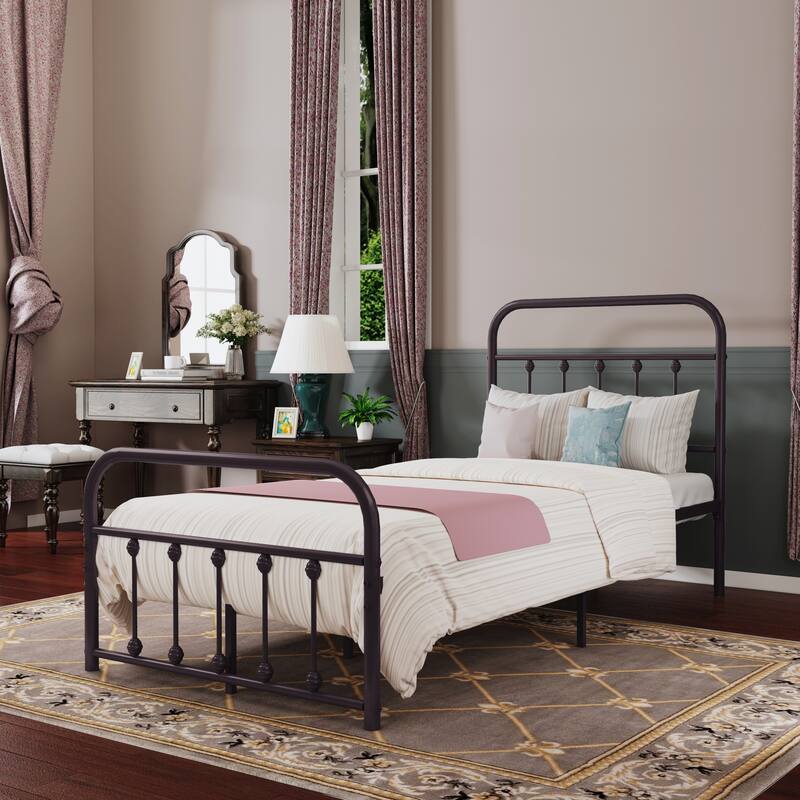 Alazyhome Simple Vintage Metal Platform Bed Frame, Easy-Assembly