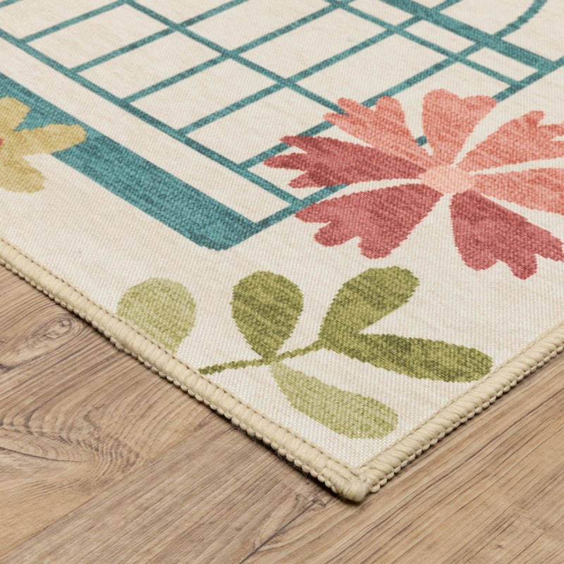 Style Haven Flores Bird Cages Beige/Multi Indoor-Outdoor Washable Rug