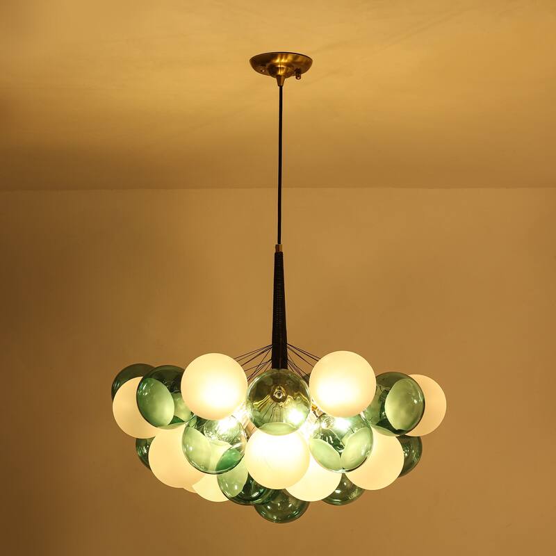 Mid - Century Modern Glass Globe Chandelier, Adjustable Height, E26 Base, 5 - Light Cluster Pendant Light for Dining Room
