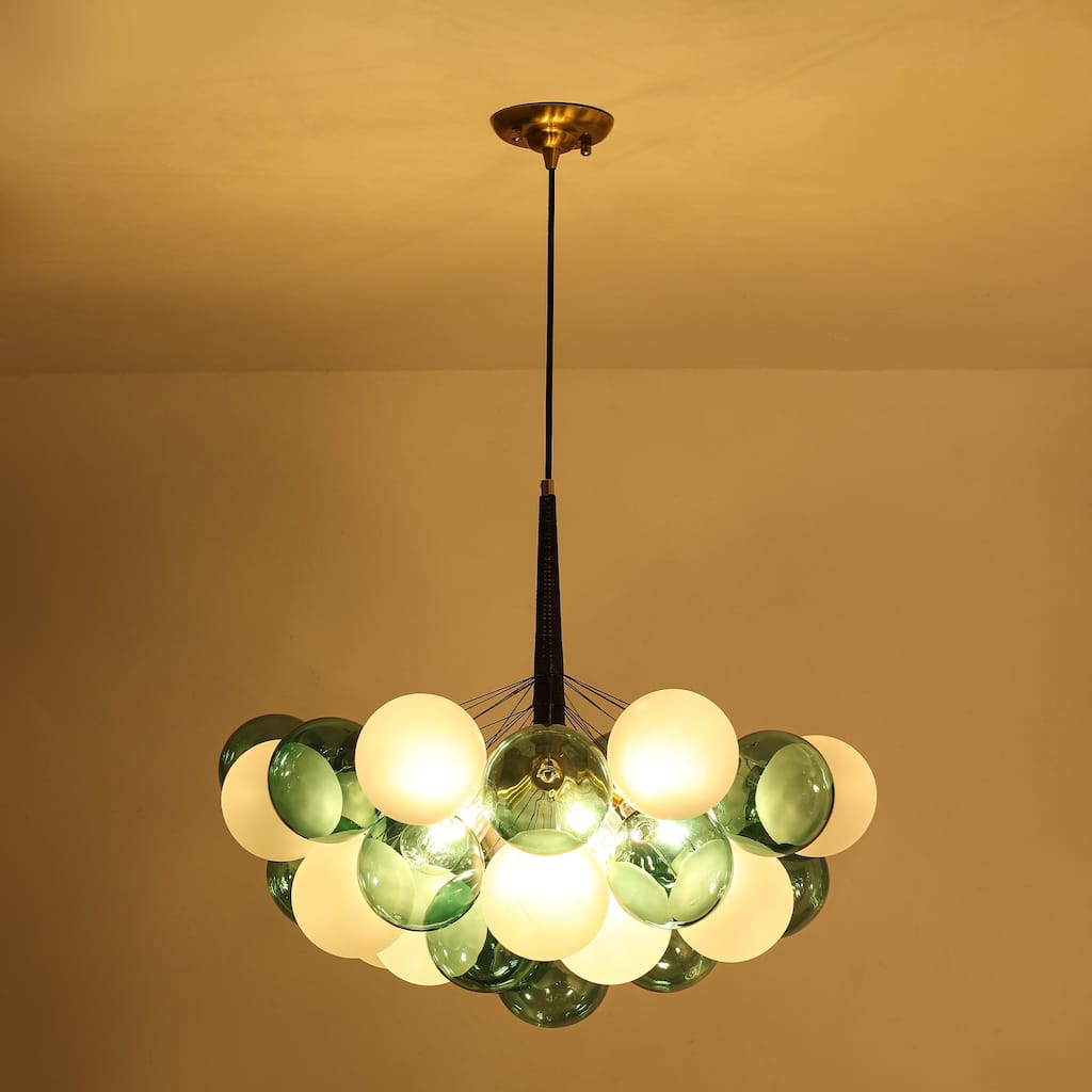 Mid - Century Modern Glass Globe Chandelier, Adjustable Height, E26 Base, 5 - Light Cluster Pendant Light for Dining Room