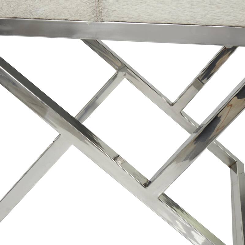 Leather Geometric Home Bench with Angled Silver Metal Base - Light Grey - Roche River Decor