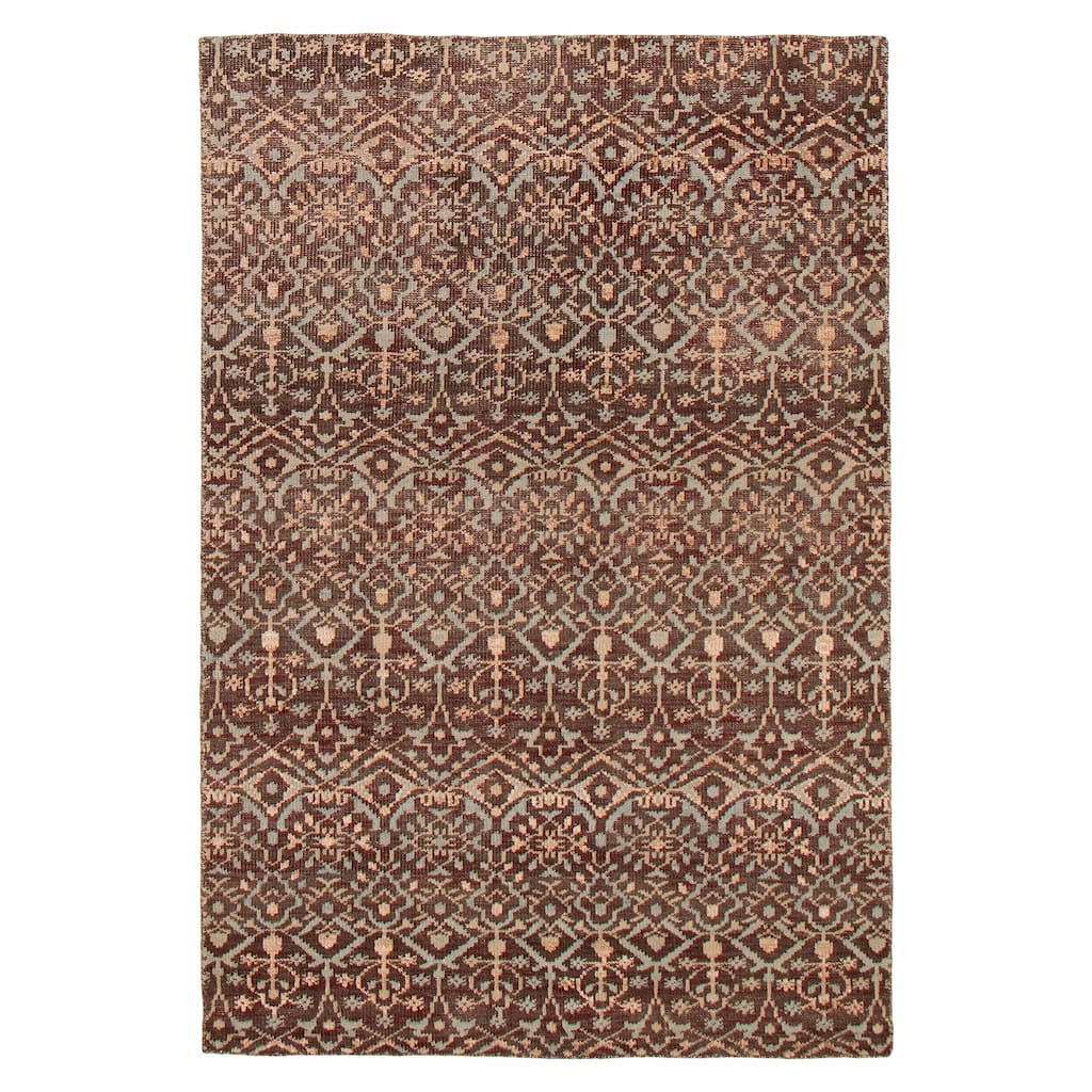 ECARPETGALLERY Hand-knotted Tangier Dark Brown Viscose, Wool Rug - 5'0 x 7'6