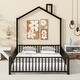 preview thumbnail 7 of 8, Full Size Metal House Platform Bed with Guardrail and Chimney