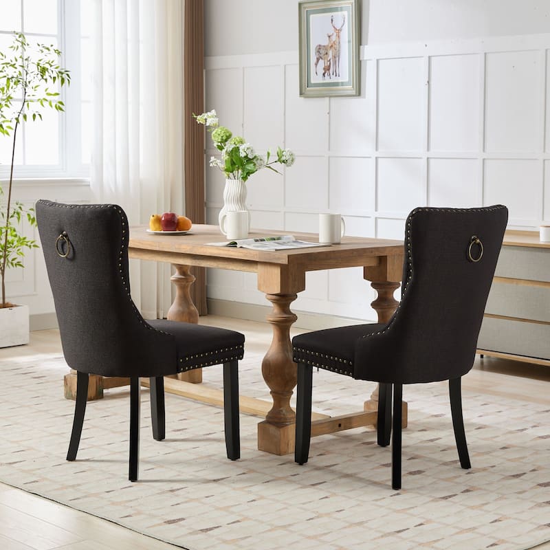 Modern Upholstered Linen Dining Chair with Wood Legs, Set of 2
