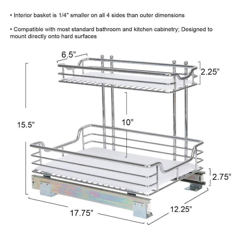 Household Essentials 2-Tier Steel Pull-Out/Slide-Out Storage Organizer with Plastic Liners