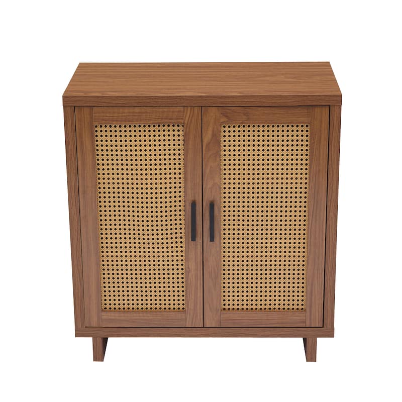 Mid-Century Modern Rattan Sideboard Storage Accent Cabinet with 2 Door