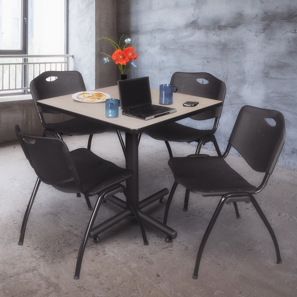 36" Square Breakroom Table- Maple & 4 'M' Stack Chairs- Black - 36
