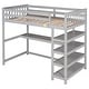 preview thumbnail 12 of 82, Space-Saving Loft Bed with Storage Shelves and Desk, Solid Wood Loft Bed Frame with Ladder and Guardrail for Kids Teens Adults