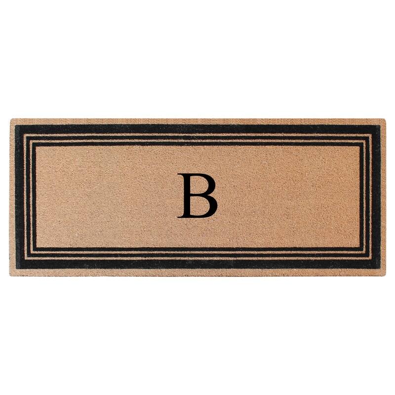 A1HC Natural Coir Monogrammed Flock Anti shed Treated Durable Doormat BlackBeige