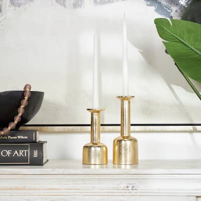 Gold or Silver Aluminum Metal Candle Holder with Rounded Bases (Set of 2)