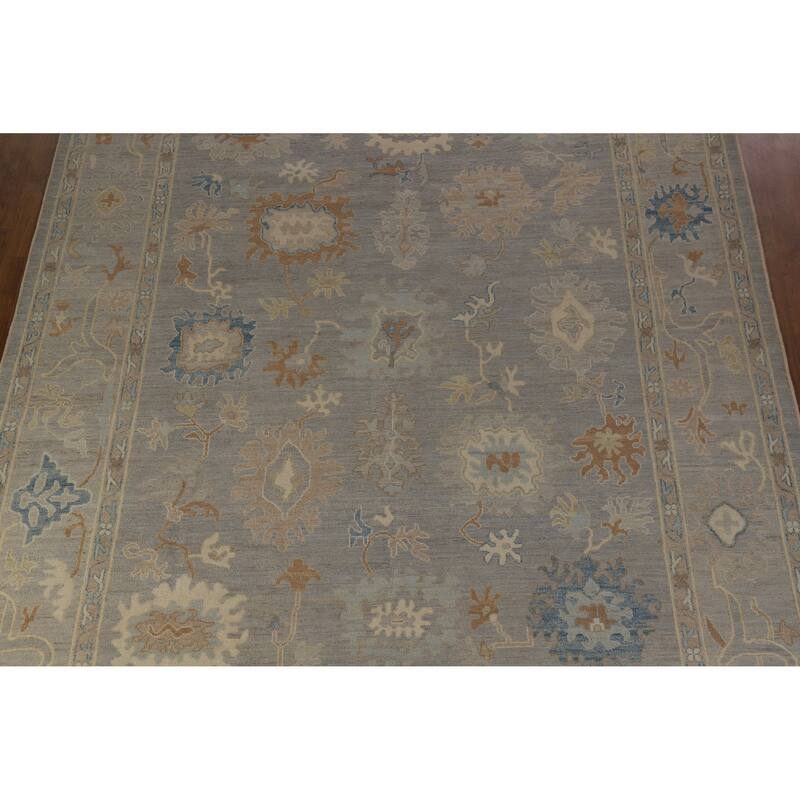 Hand Knotted Oriental 100% Wool Carpet Transitional All-Over Greys & Charcoal Oushak Area Rug - 12' 4'' X 9' 3''