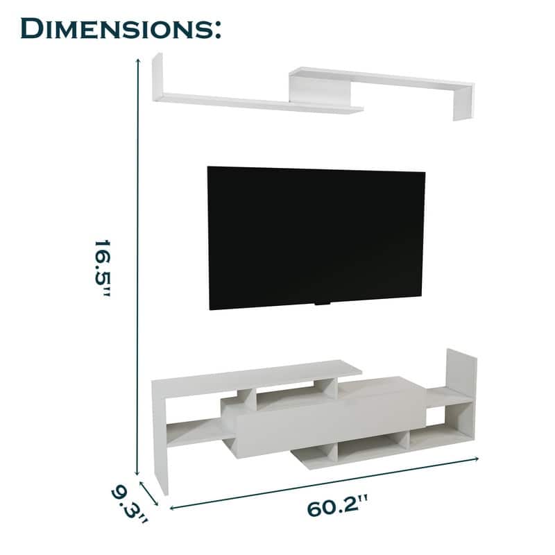 Surrey Multi-functional 60-Inch Modern Wood TV Console with Drawer, Book Case and Open Shelves in Stained Wood Finish