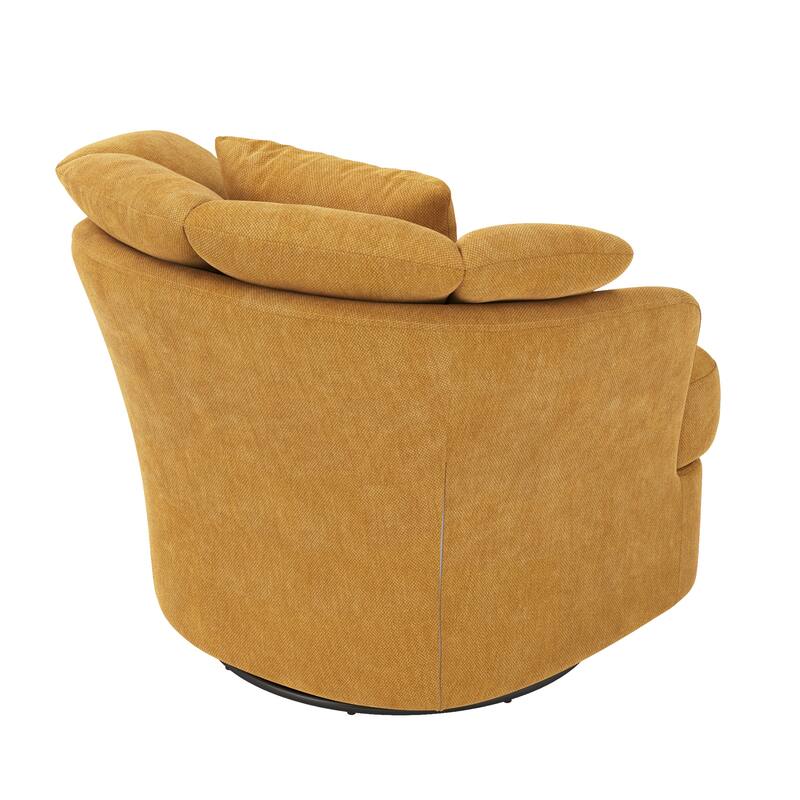 Upholstered Swivel Accent Chair Barrel Armchair Metal Frame with Pillows Living Room Chair