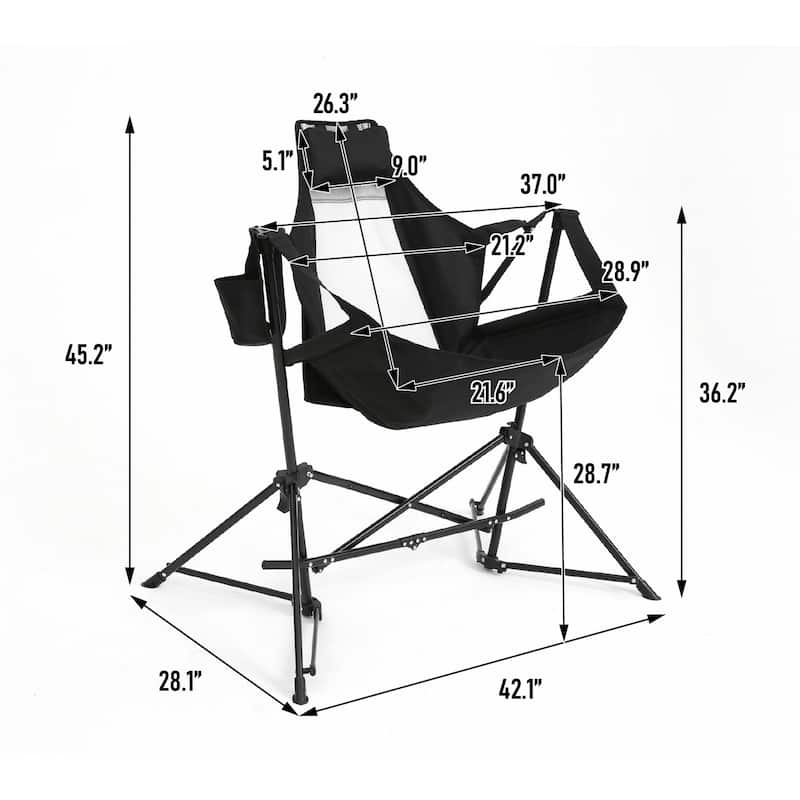 Steel Frame Hammock Camping Chair (2-Pack) with Adjustable Recliner with Pillow and Cup Holder, 250lb Capacity