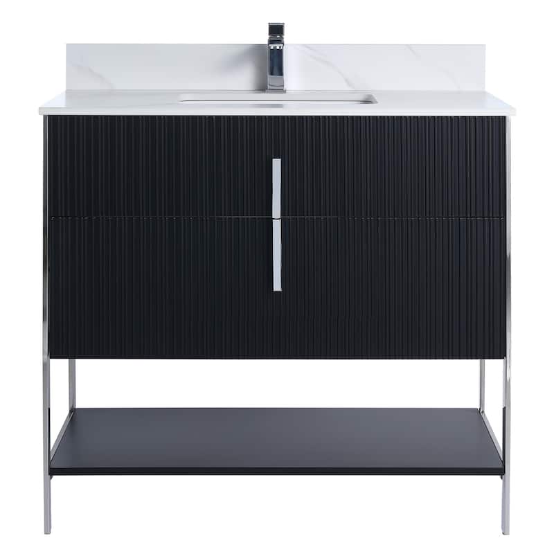 Fine Fixtures Serenity Modern Bathroom Vanity with White Carrara Stone Top