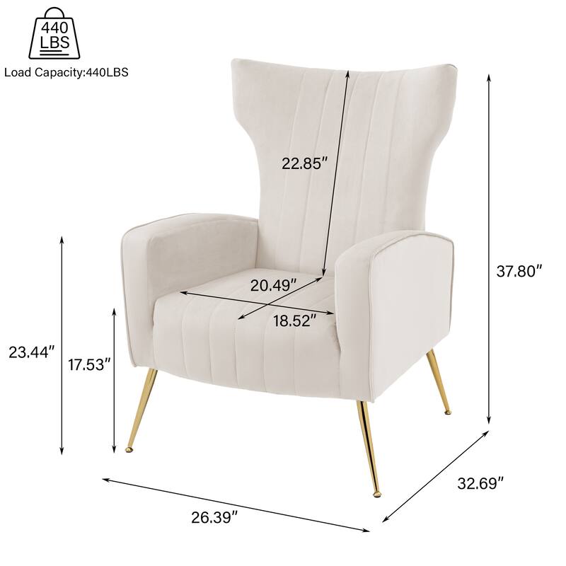 Mid-Century Velvet Wingback Accent Chair with Metal Legs