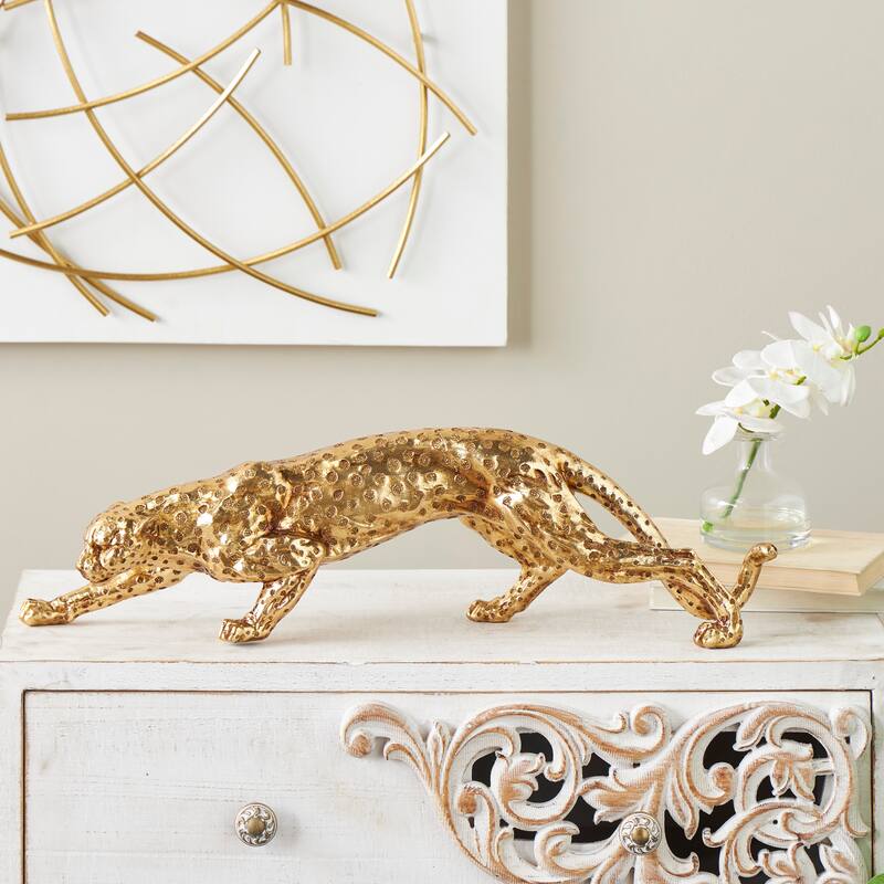 Gold Resin Leopard Sculpture with Textured Spots - Gold - 17"W, 10"H