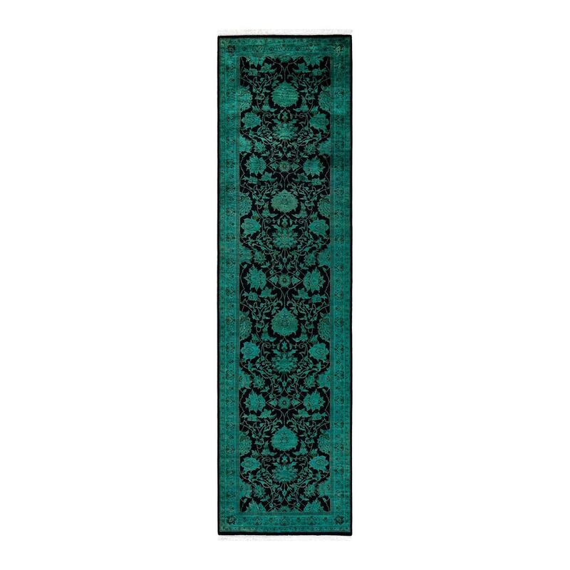 Overton Hand Knotted Wool Vintage Inspired Modern Contemporary Overdyed Black Runner Rug - 2' 7" x 10' 3"