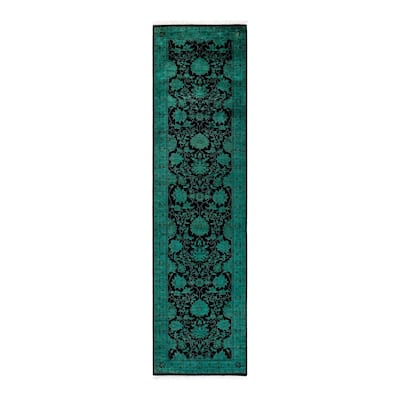 Overton Hand Knotted Wool Vintage Inspired Modern Contemporary Overdyed Black Runner Rug - 2' 7" x 10' 3"