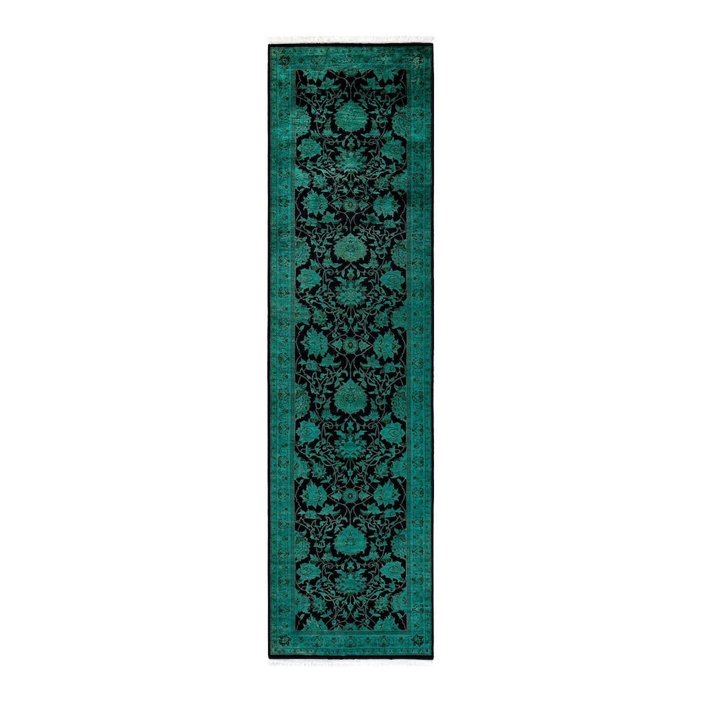 Overton Hand Knotted Wool Vintage Inspired Modern Contemporary Overdyed Black Runner Rug - 2' 7" x 10' 3"