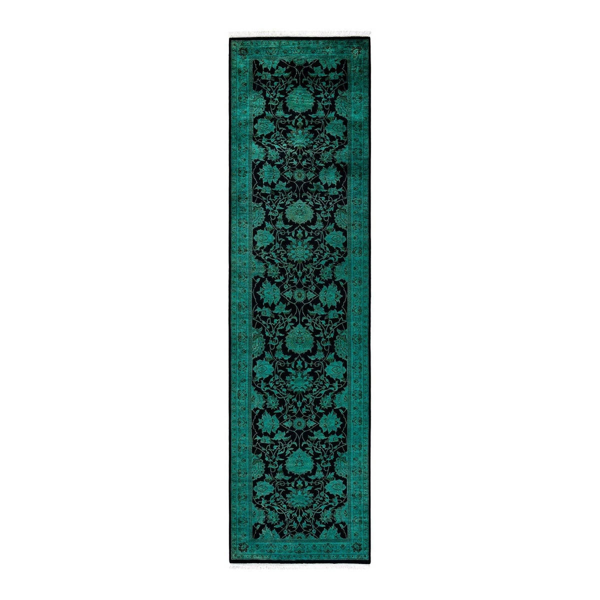 Overton Hand Knotted Wool Vintage Inspired Modern Contemporary Overdyed Black Runner Rug - 2' 7" x 10' 3"