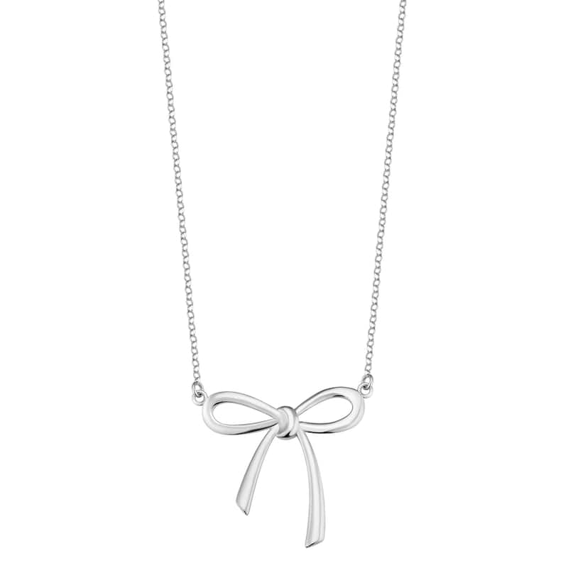 Fremada Rhodium Plated Italian Silver Bow Ribbon Adjustable Necklace (16 to 18 Inch)