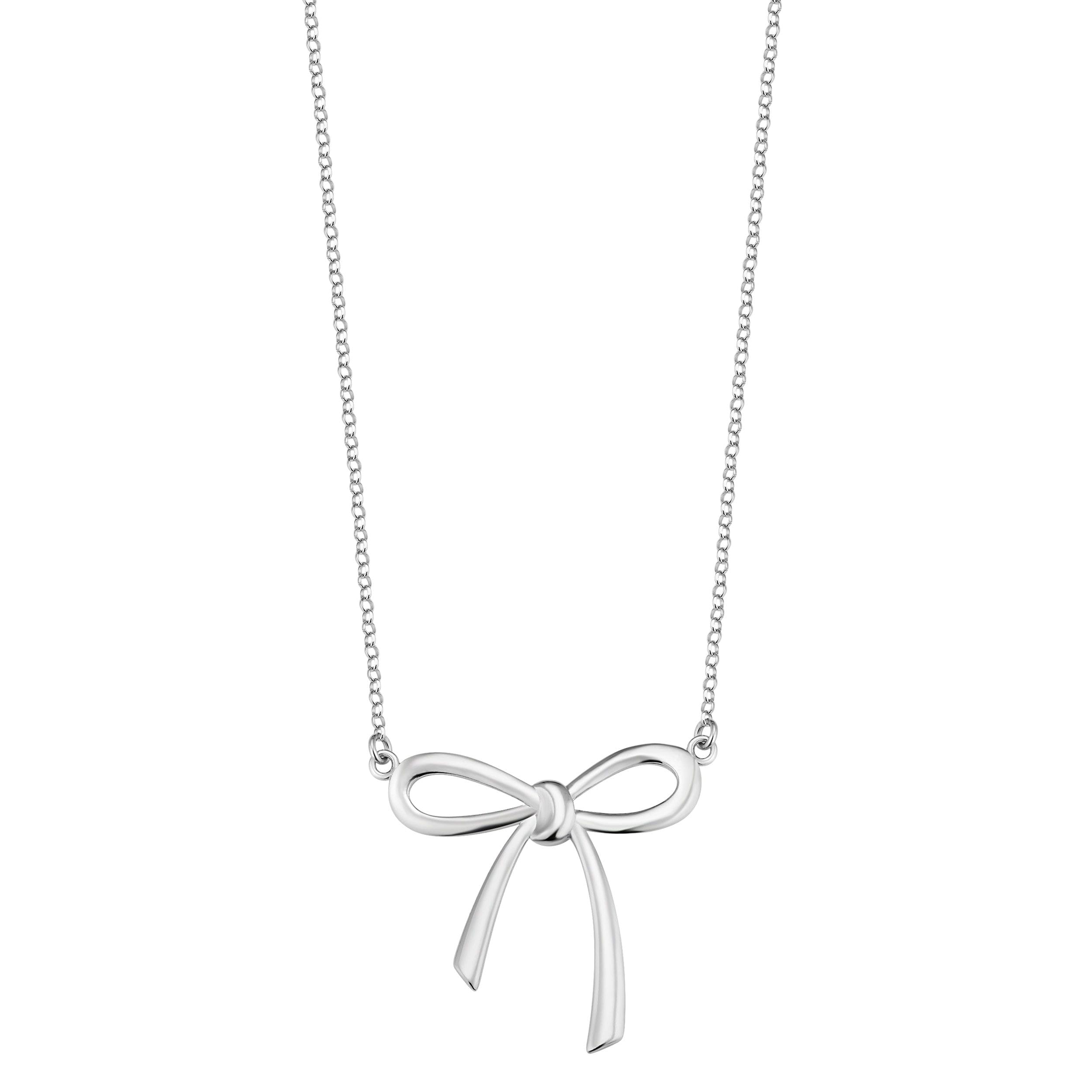 Fremada Sterling Silver Rhodium Plated Italian Bow Ribbon Adjustable Necklace