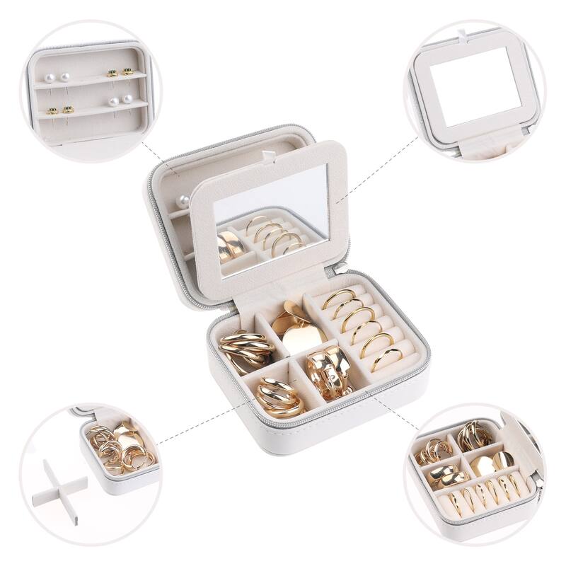 Travel Jewelry Box for Girl's Gifts, Small Portable PU Leather Jewelry Organizer Case Storage Display Holder - 11x9x5.5cm