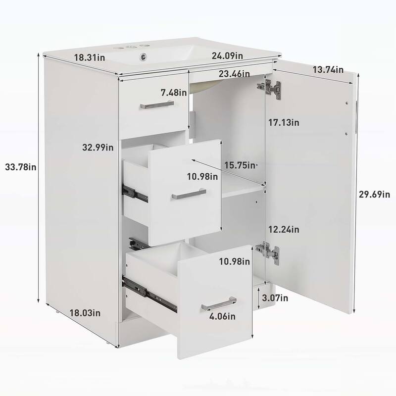 Bathroom Sink Cabinet with 2 Drawers and Soft-Closing Door