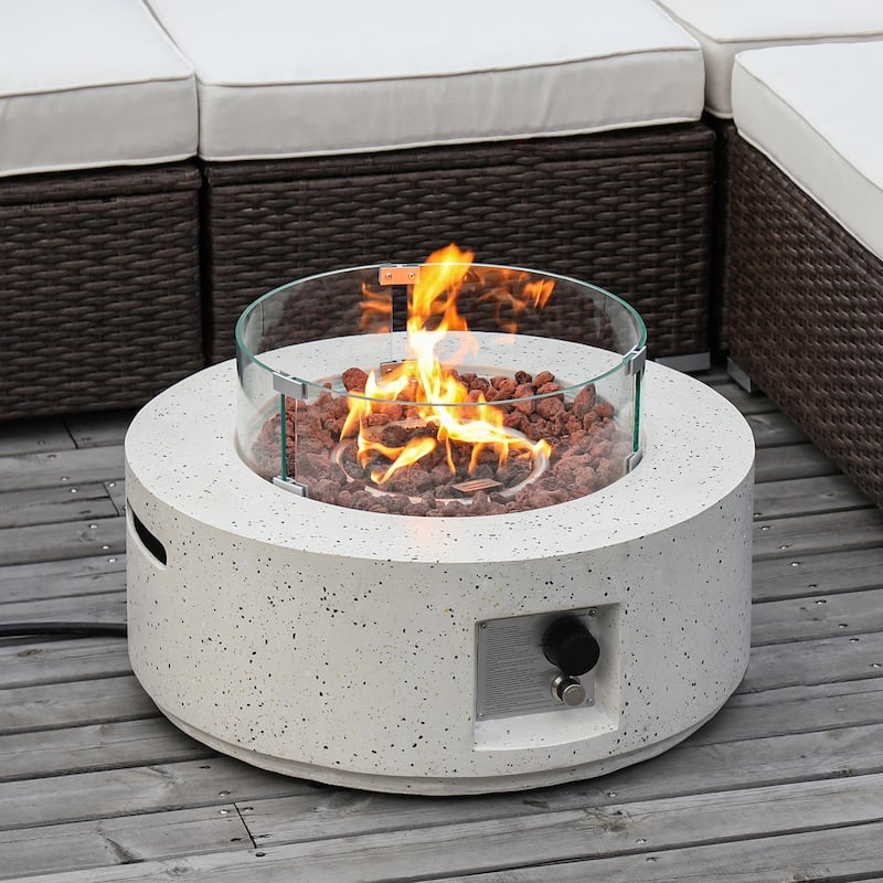 COSIEST Outdoor White Round Fire Pit with Wind Guard - White