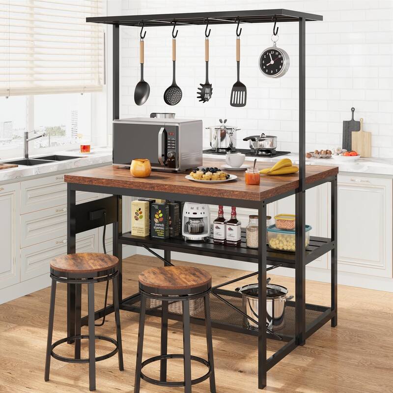 42"/48" Kitchen Island with Storage & Seating - 3-Tier Bakers Rack, Microwave Stand, Dining Table for 4