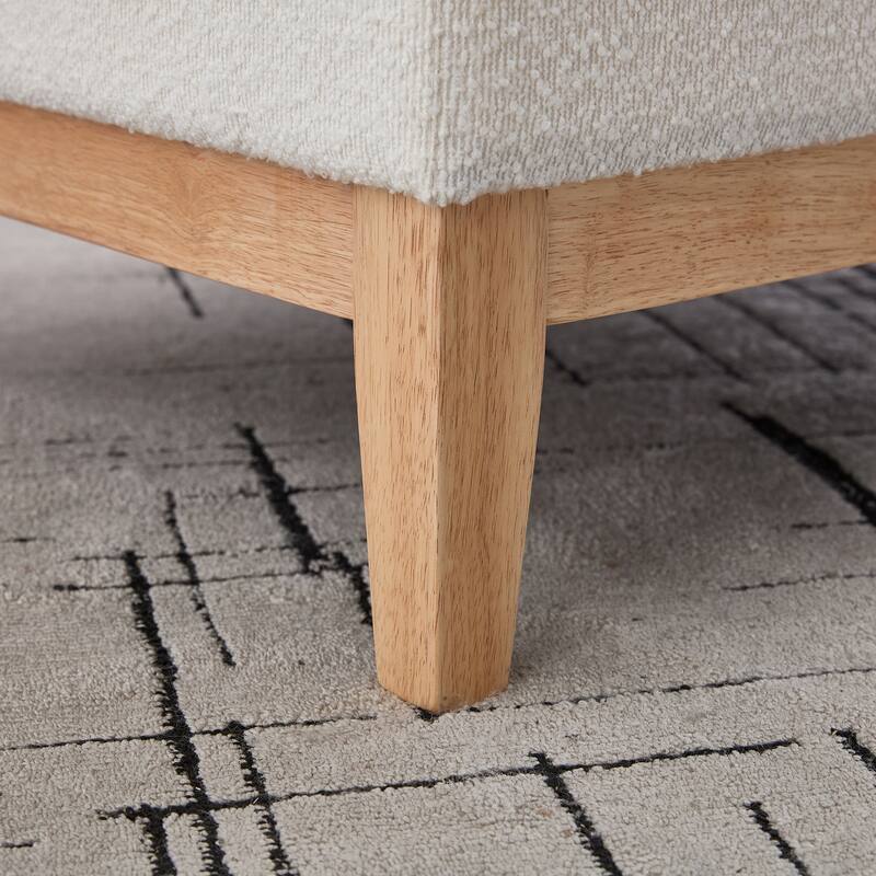 Upholstered Storage Ottoman with Reversible Lid, Square Storage Coffee Table with Rubberwood Legs, Boucle Footstool