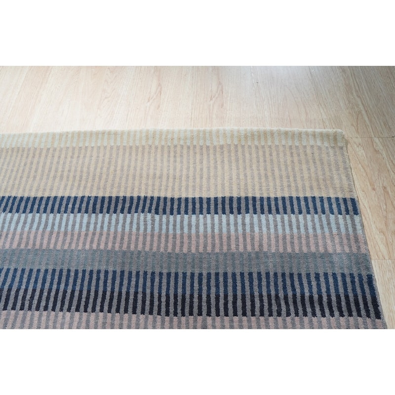 Hand-Knotted Wool Knotted Striped Rug, 8' x 10', Mauve Area Rug, Elegant Modern Design for Living Room - L