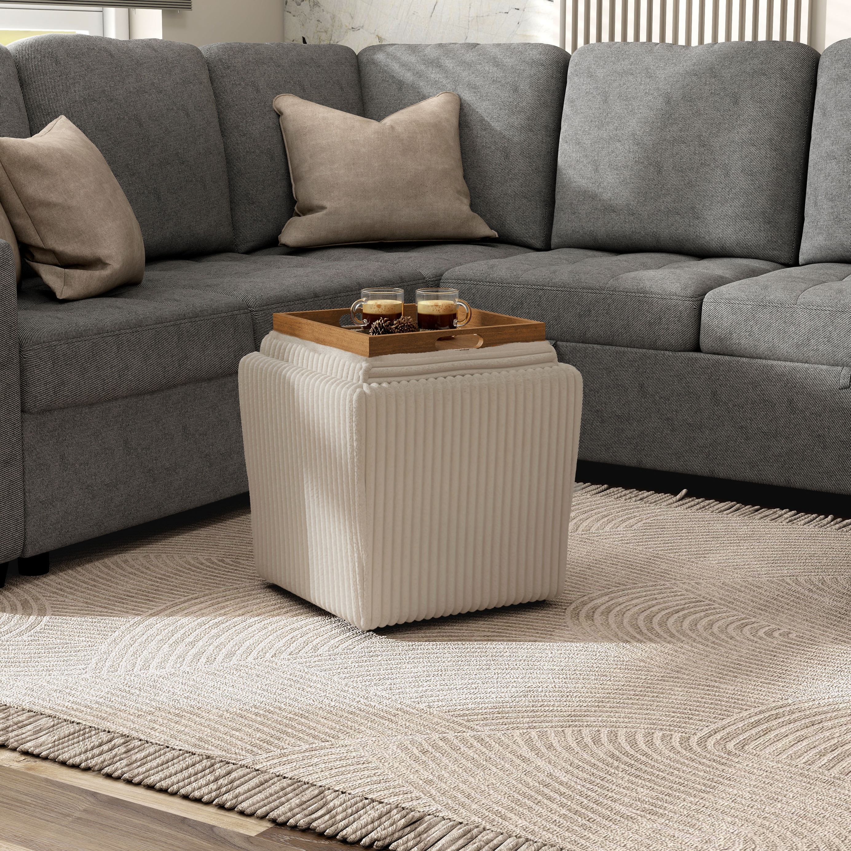Furniture of America Elyndra 17-inch Square Chenille Storage Ottoman with Tray Top