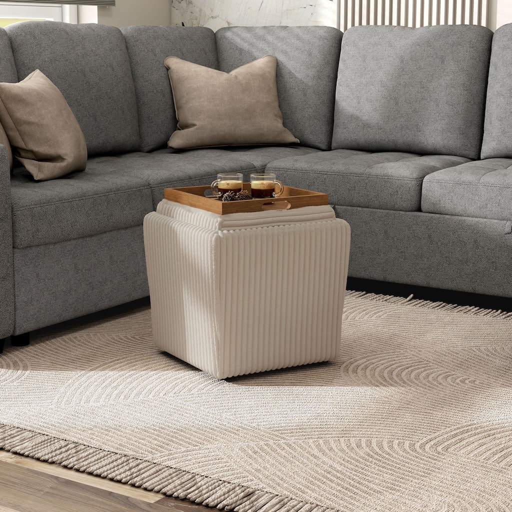 Furniture of America Elyndra 17-inch Square Chenille Storage Ottoman with Tray Top