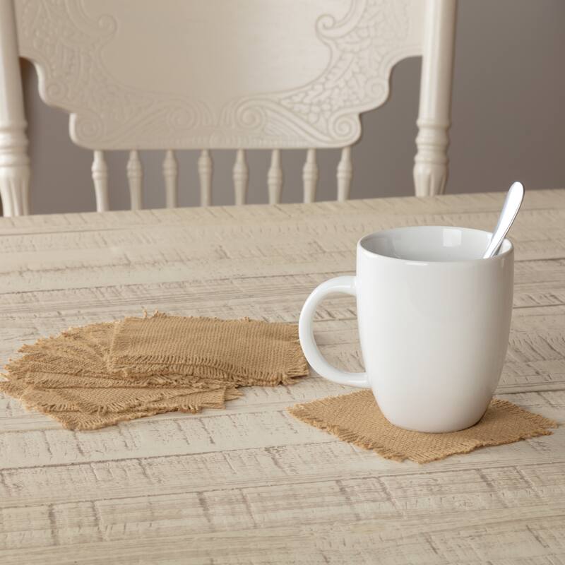 Burlap Natural Coaster Set of 12 Fringed 4x4 - Coaster Set