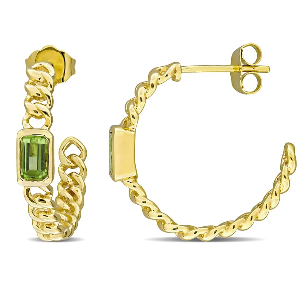 Miadora Octagon Gemstone Link Hoop Earrings in 14k Yellow Gold