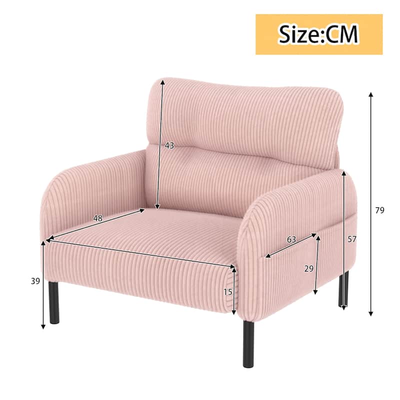 Corduroy Fabric, Comfortable Monochrome Single Person Wide Seat Chair, Suitable For Living Rooms And Bedrooms