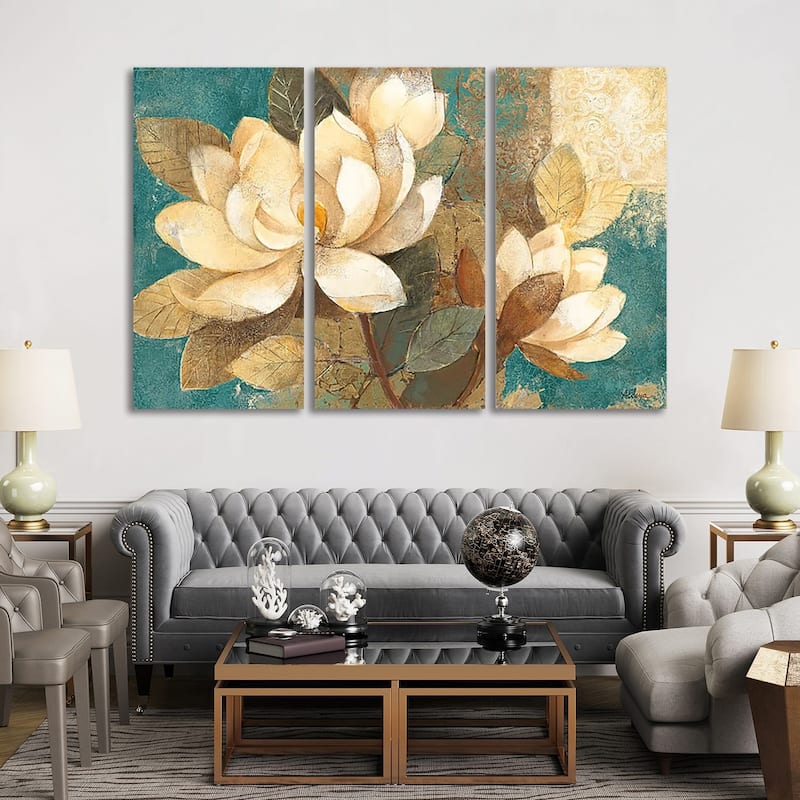 iCanvas "Turquoise Magnolias" by Albena Hristova 3-Piece Canvas Wall Art Set