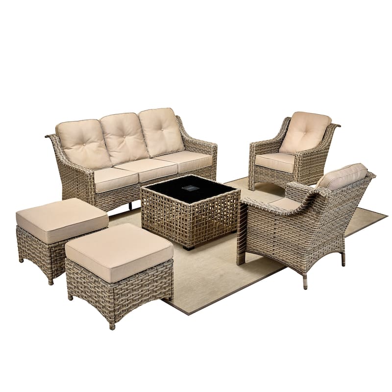 OVIOS 6 Pieces Outdoor Wicker Set With Solar-Powered Table