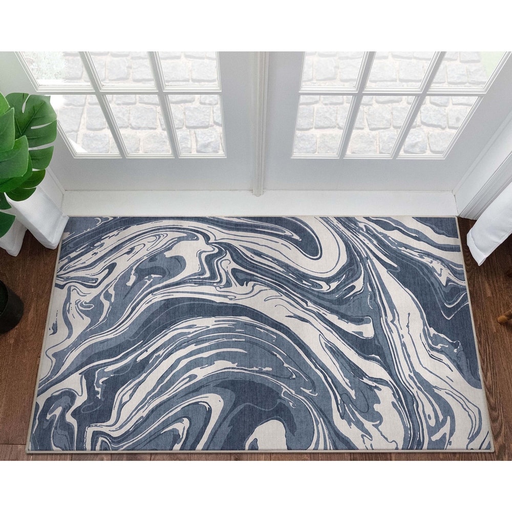 Well Woven Abstract Harmony Modern Boho Marble Flat-Weave Area Rug